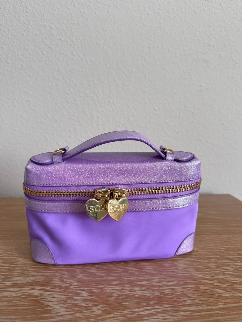 Stoney Clover Lane purple Cosmetic Case with Gold Heart Zippers - Picture 3 of 8